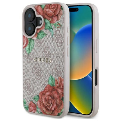 Custodia MagSafe per Apple iPhone 16, Guess, 4G Flowers Print, Rosa