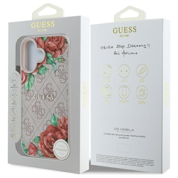 Custodia MagSafe per Apple iPhone 16, Guess, 4G Flowers Print, Rosa