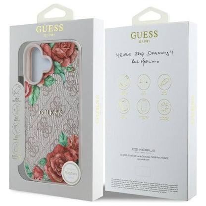 Custodia MagSafe per Apple iPhone 16, Guess, 4G Flowers Print, Rosa