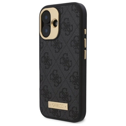 Custodia MagSafe per Apple iPhone 16, Guess, 4G Logo Plate, Nera