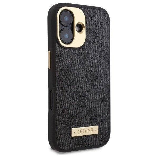Custodia MagSafe per Apple iPhone 16, Guess, 4G Logo Plate, Nera