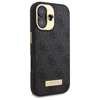 Custodia MagSafe per Apple iPhone 16, Guess, 4G Logo Plate, Nera