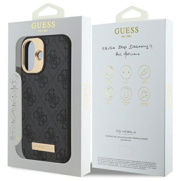 Custodia MagSafe per Apple iPhone 16, Guess, 4G Logo Plate, Nera