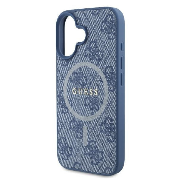 Custodia MagSafe per Apple iPhone 16, Guess, 4G Ring Classic Logo, Blu