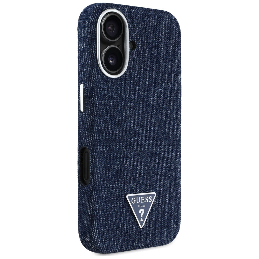MagSafe Case for Apple iPhone 16, Guess, Denim Triangle Logo, Blue