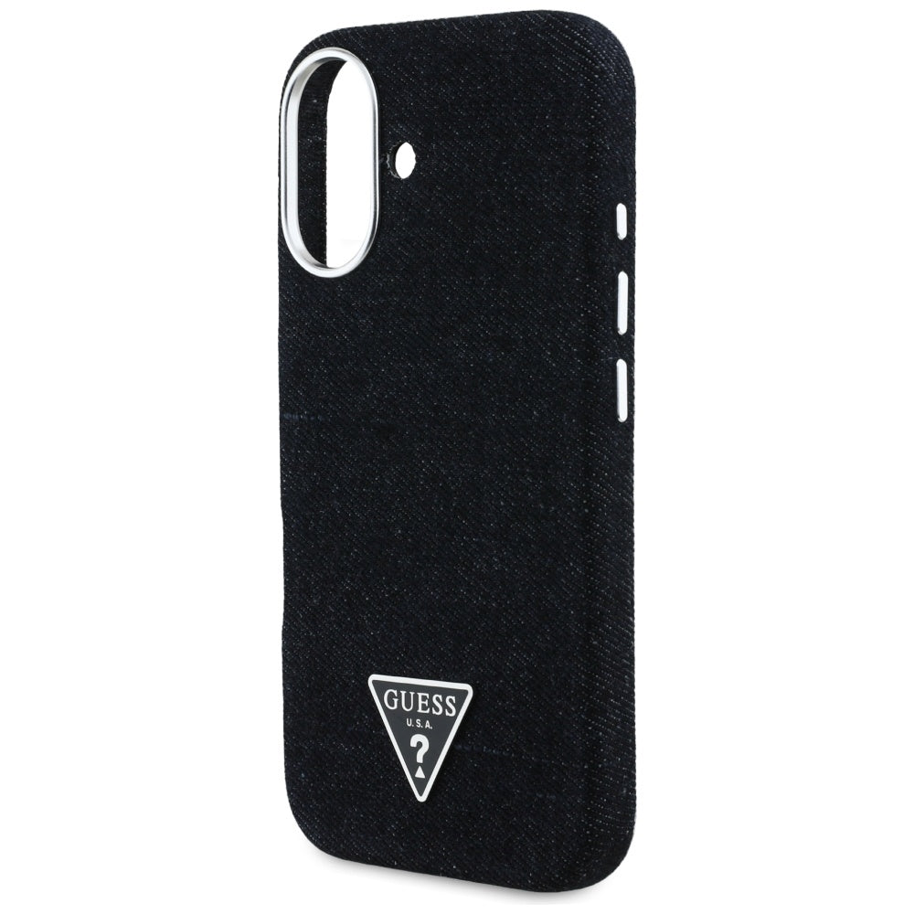 MagSafe Case for Apple iPhone 16, Guess, Denim Triangle Logo, Black