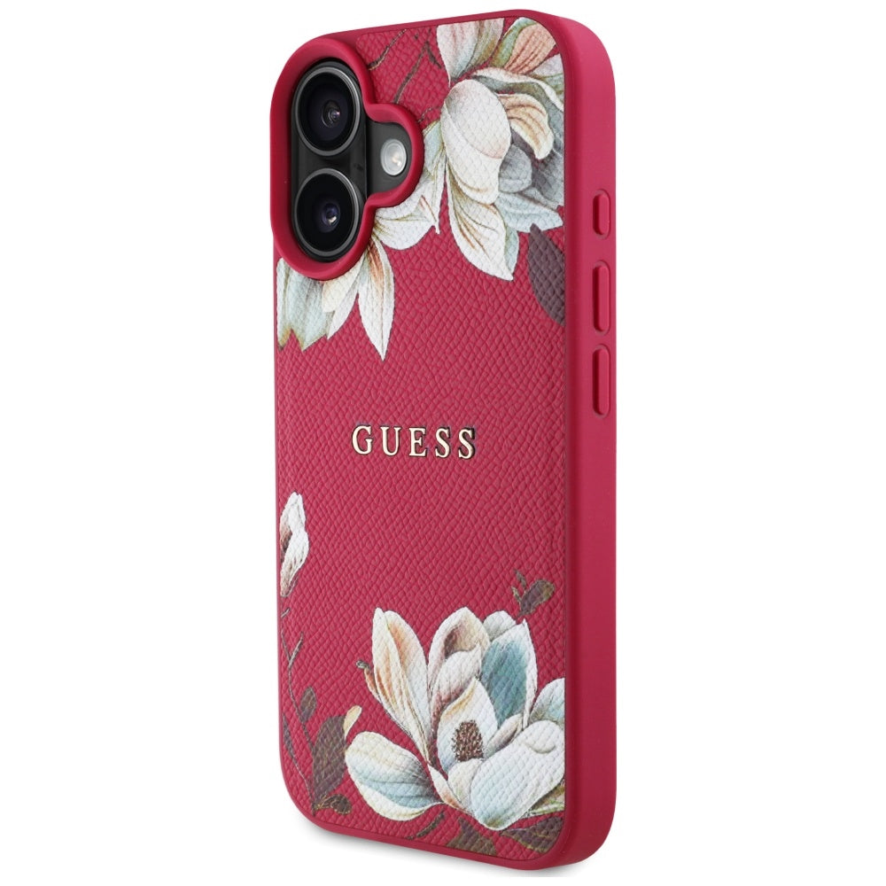 Custodia MagSafe per Apple iPhone 16, Guess, Grained Flowers, Fucsia