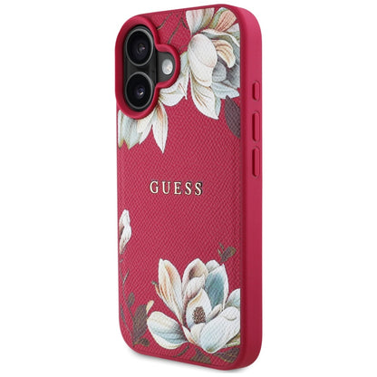 Custodia MagSafe per Apple iPhone 16, Guess, Grained Flowers, Fucsia