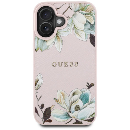Custodia MagSafe per Apple iPhone 16, Guess, Grained Flowers, Rosa