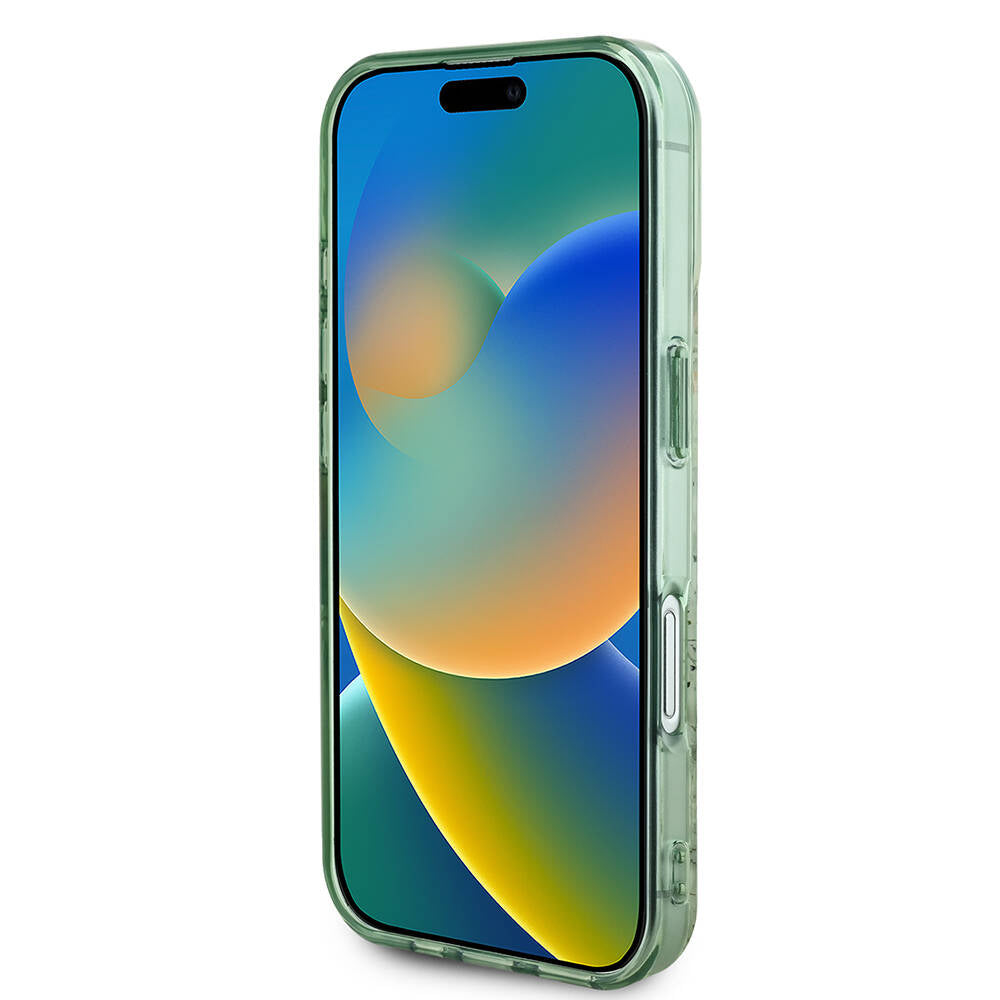 Custodia MagSafe per Apple iPhone 16, Guess, IML Flower & Tonal Circle, Verde