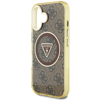 Custodia MagSafe per Apple iPhone 16, Guess, IML Glitter 4G Circle Triangle, Marrone