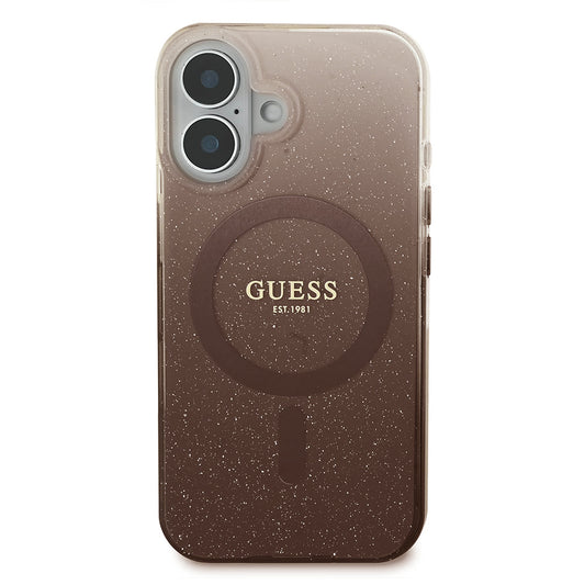 Custodia MagSafe per Apple iPhone 16, Guess, IML Glitter Gradient, Marrone