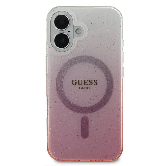 Custodia MagSafe per Apple iPhone 16, Guess, IML Glitter Gradient, Rosa
