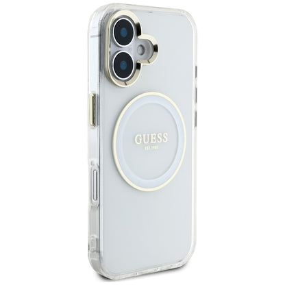 Custodia MagSafe per Apple iPhone 16, Guess, IML Metal Colored Circle, Bianca