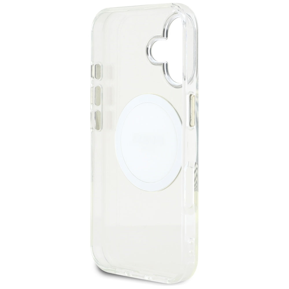 Custodia MagSafe per Apple iPhone 16, Guess, IML Metal Colored Circle, Bianca