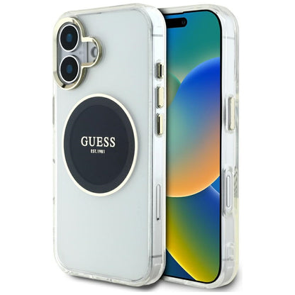 Custodia MagSafe per Apple iPhone 16, Guess, IML Metal Colored Circle, Nera