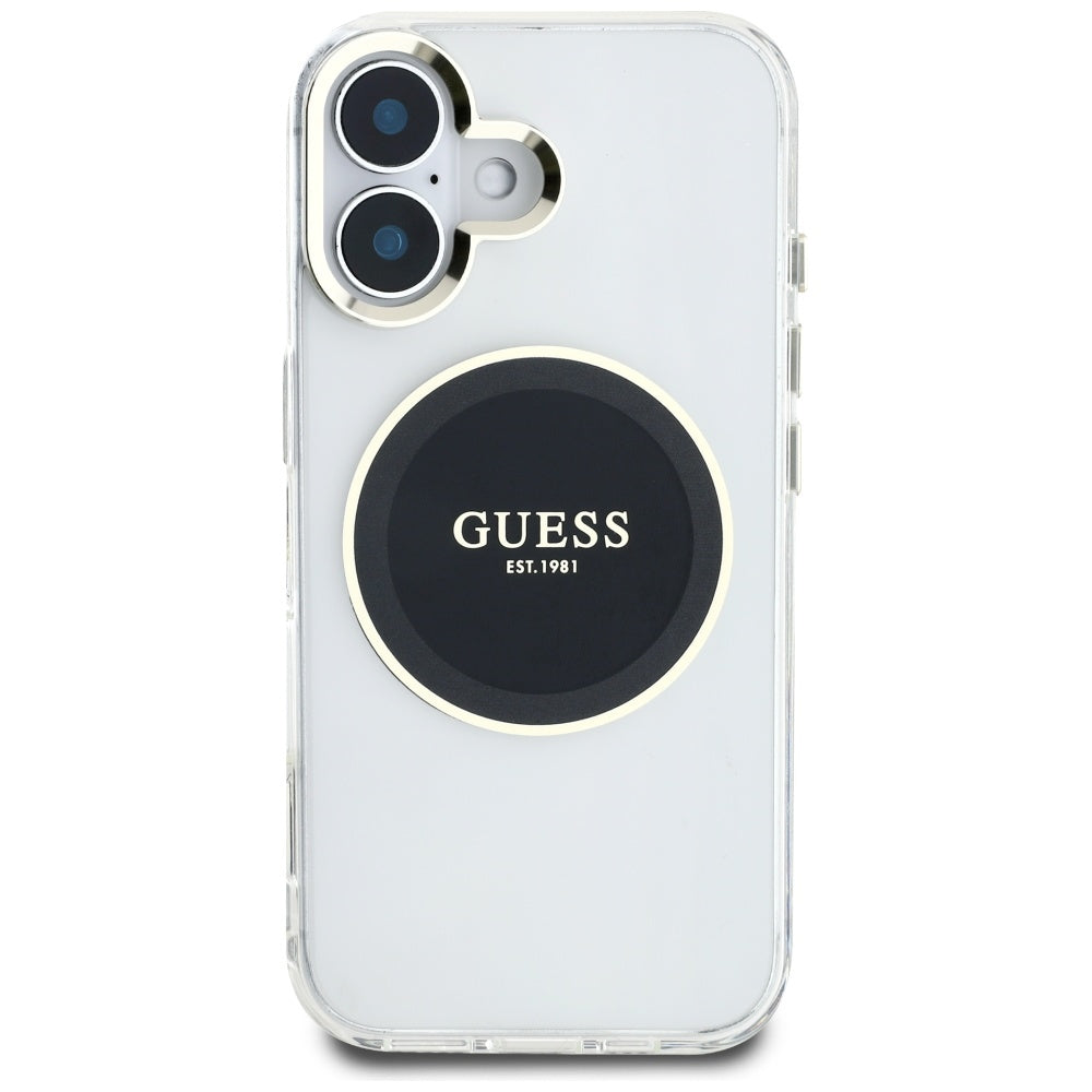 Custodia MagSafe per Apple iPhone 16, Guess, IML Metal Colored Circle, Nera