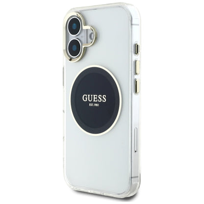Custodia MagSafe per Apple iPhone 16, Guess, IML Metal Colored Circle, Nera