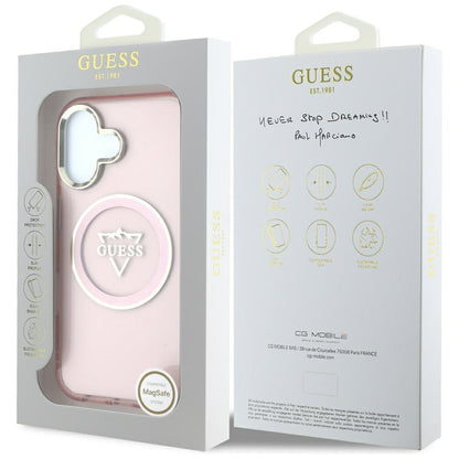 Custodia MagSafe per Apple iPhone 16, Guess, IML Metal Mountain Logo, Rosa