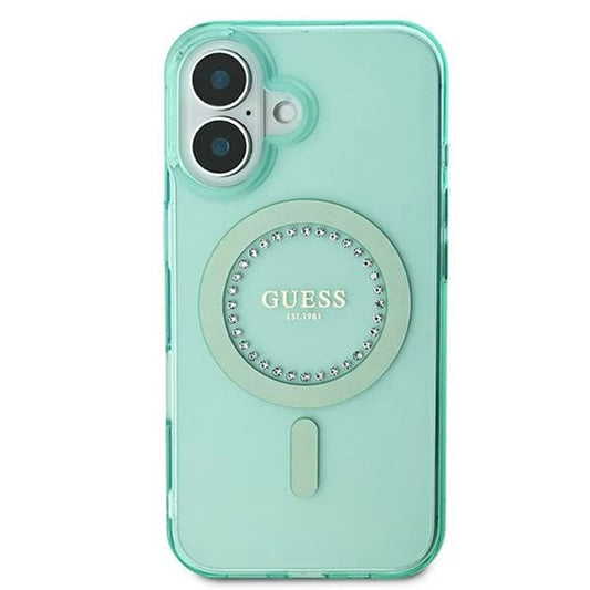 Custodia MagSafe per Apple iPhone 16, Guess, IML Rhinestone, Verde