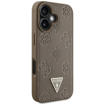 Custodia MagSafe per Apple iPhone 16, Guess, Peony Grained Hot Stamp Triangle, Marrone