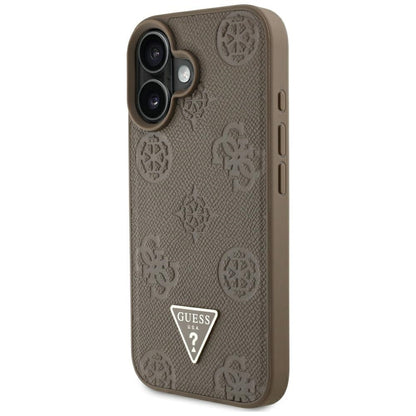 Custodia MagSafe per Apple iPhone 16, Guess, Peony Grained Hot Stamp Triangle, Marrone