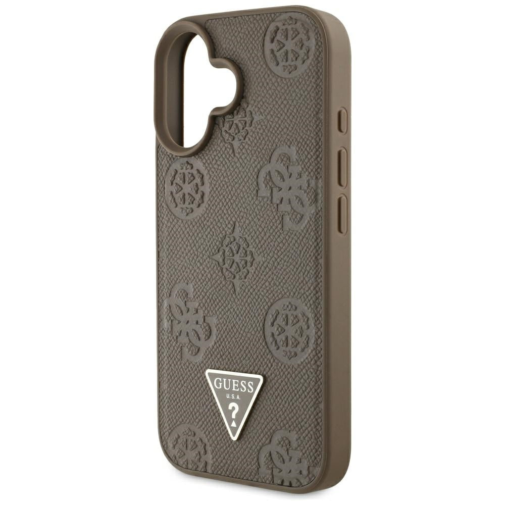 Custodia MagSafe per Apple iPhone 16, Guess, Peony Grained Hot Stamp Triangle, Marrone