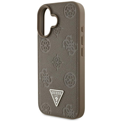 Custodia MagSafe per Apple iPhone 16, Guess, Peony Grained Hot Stamp Triangle, Marrone