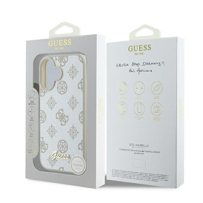 Custodia MagSafe per Apple iPhone 16, Guess, Peony Script, Bianca