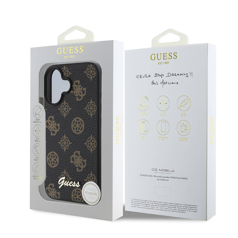 Custodia MagSafe per Apple iPhone 16, Guess, Peony Script, Nera