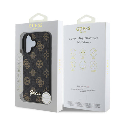 Custodia MagSafe per Apple iPhone 16, Guess, Peony Script, Nera