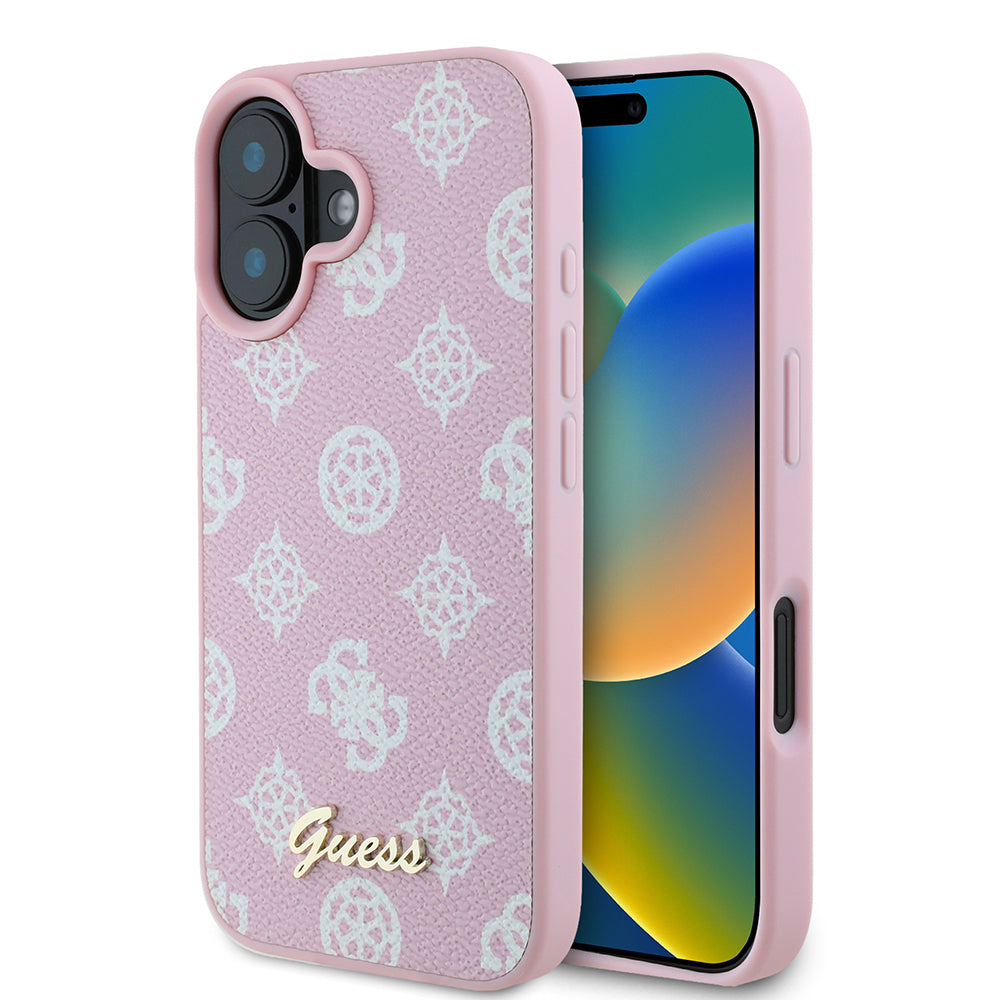 Custodia MagSafe per Apple iPhone 16, Guess, Peony Script, Rosa
