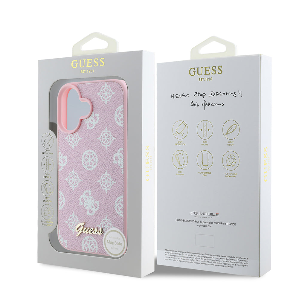 Custodia MagSafe per Apple iPhone 16, Guess, Peony Script, Rosa