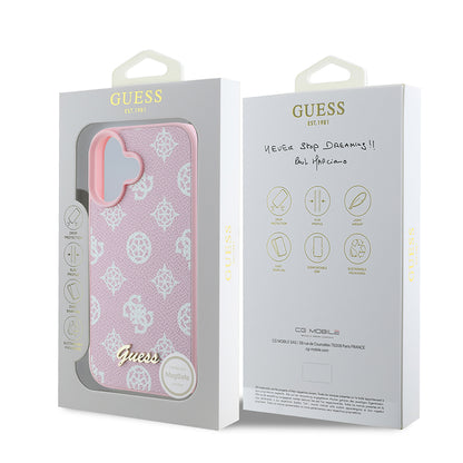 Custodia MagSafe per Apple iPhone 16, Guess, Peony Script, Rosa