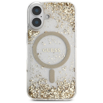 Custodia MagSafe per Apple iPhone 16, Guess, Resin Bottom Glitter, Dorata