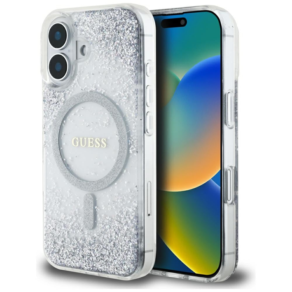 Custodia MagSafe per Apple iPhone 16, Guess, Resin Gradient Glitter, Argento
