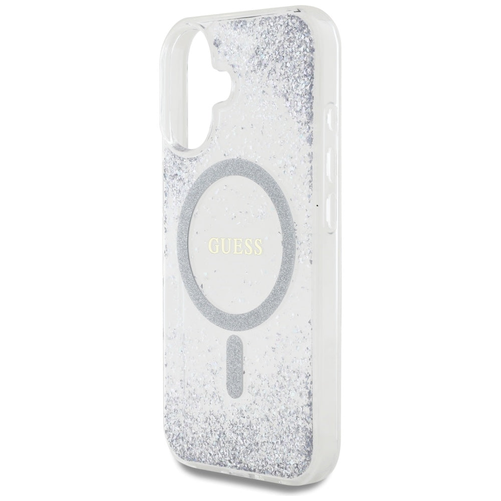 Custodia MagSafe per Apple iPhone 16, Guess, Resin Gradient Glitter, Argento