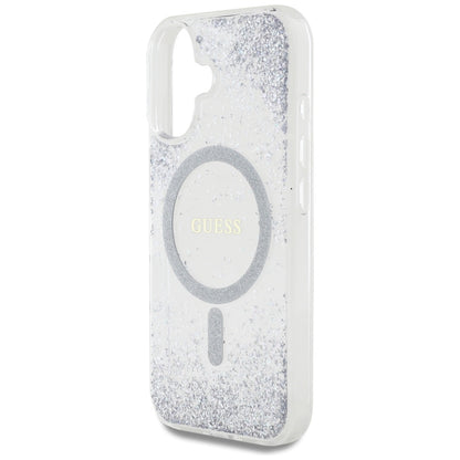 Custodia MagSafe per Apple iPhone 16, Guess, Resin Gradient Glitter, Argento