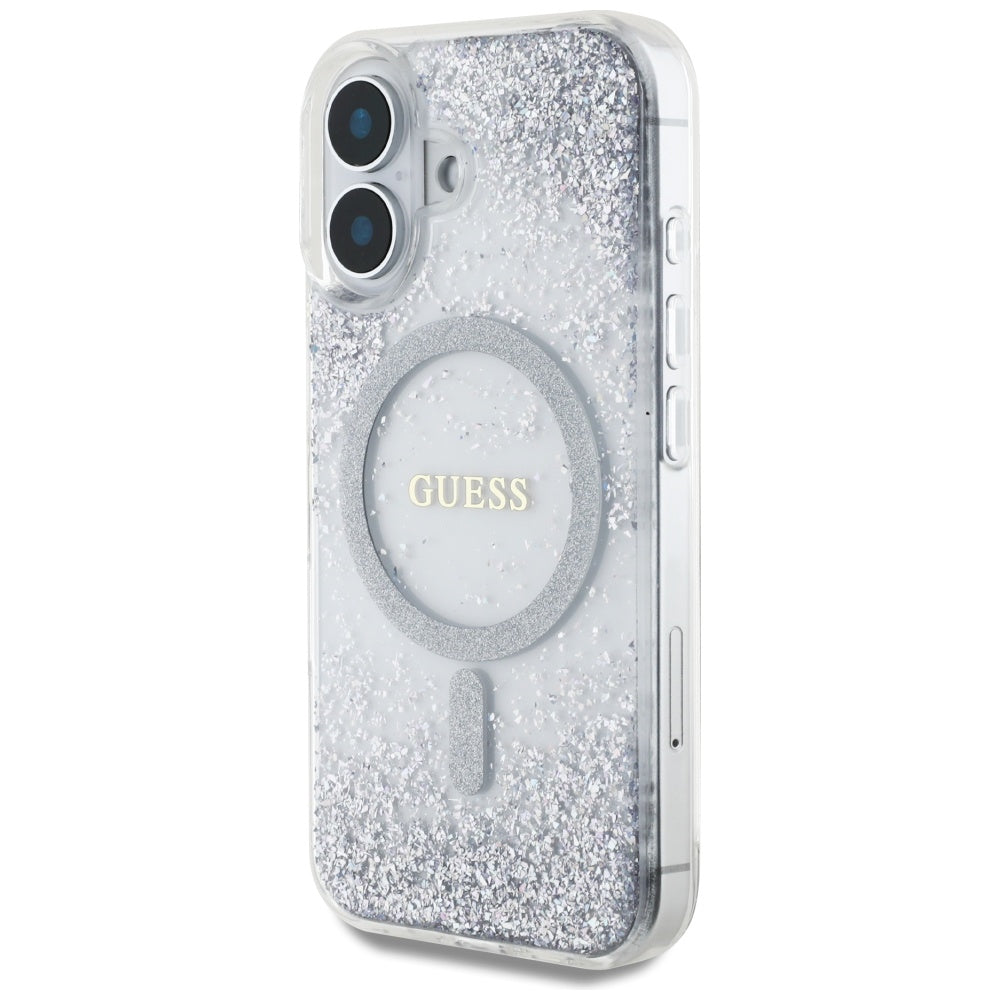 Custodia MagSafe per Apple iPhone 16, Guess, Resin Gradient Glitter, Argento