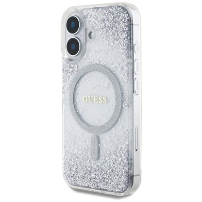 Custodia MagSafe per Apple iPhone 16, Guess, Resin Gradient Glitter, Argento