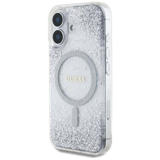 Custodia MagSafe per Apple iPhone 16, Guess, Resin Gradient Glitter, Argento
