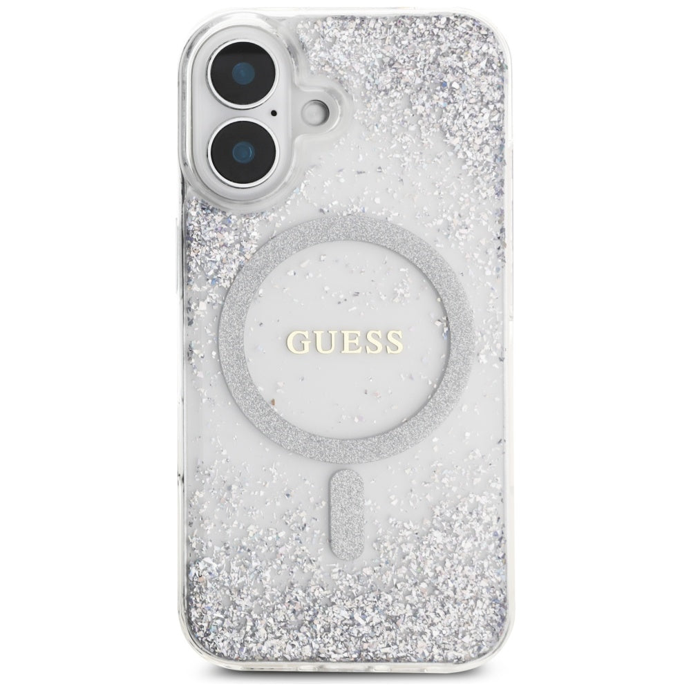 Custodia MagSafe per Apple iPhone 16, Guess, Resin Gradient Glitter, Argento
