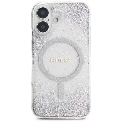 Custodia MagSafe per Apple iPhone 16, Guess, Resin Gradient Glitter, Argento