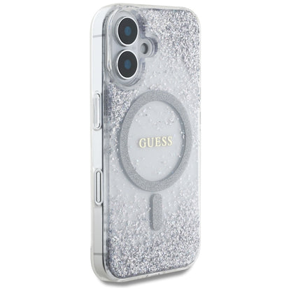 Custodia MagSafe per Apple iPhone 16, Guess, Resin Gradient Glitter, Argento