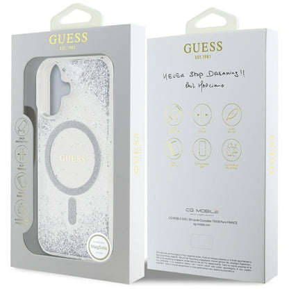 Custodia MagSafe per Apple iPhone 16, Guess, Resin Gradient Glitter, Argento