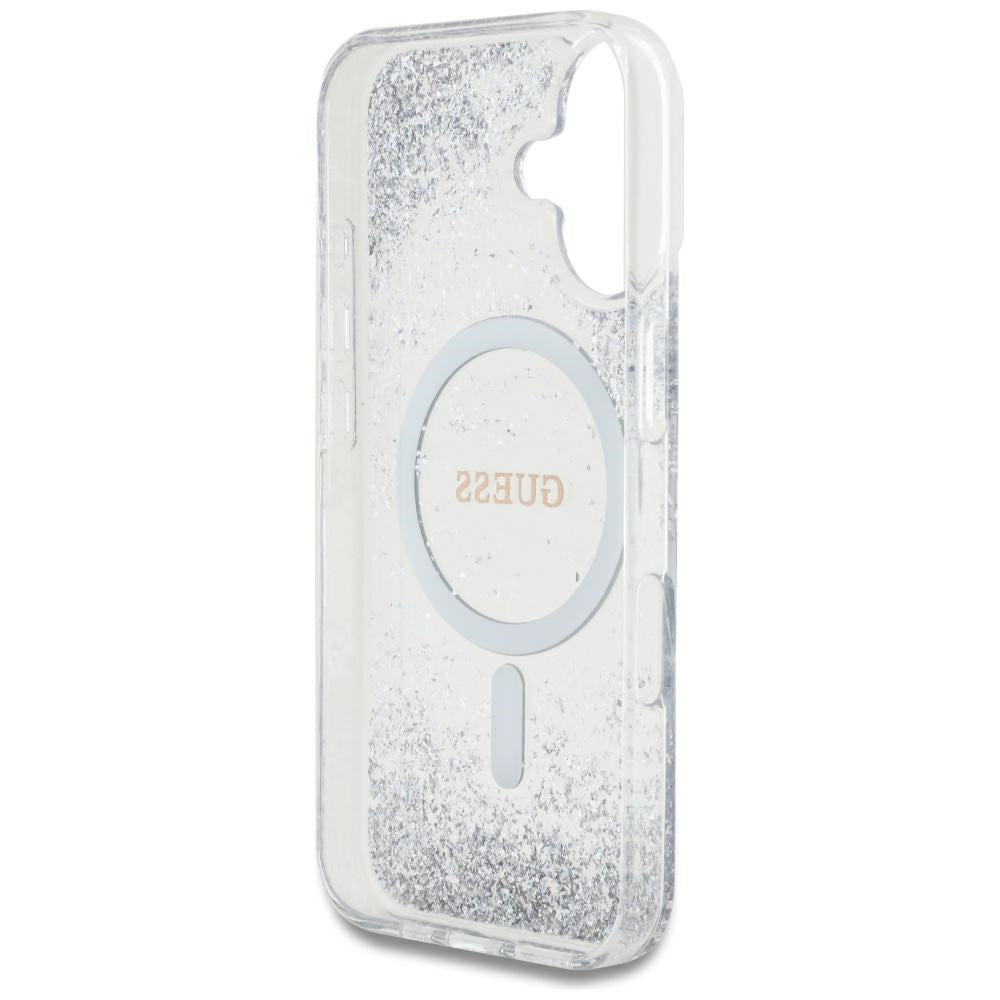 Custodia MagSafe per Apple iPhone 16, Guess, Resin Gradient Glitter, Argento