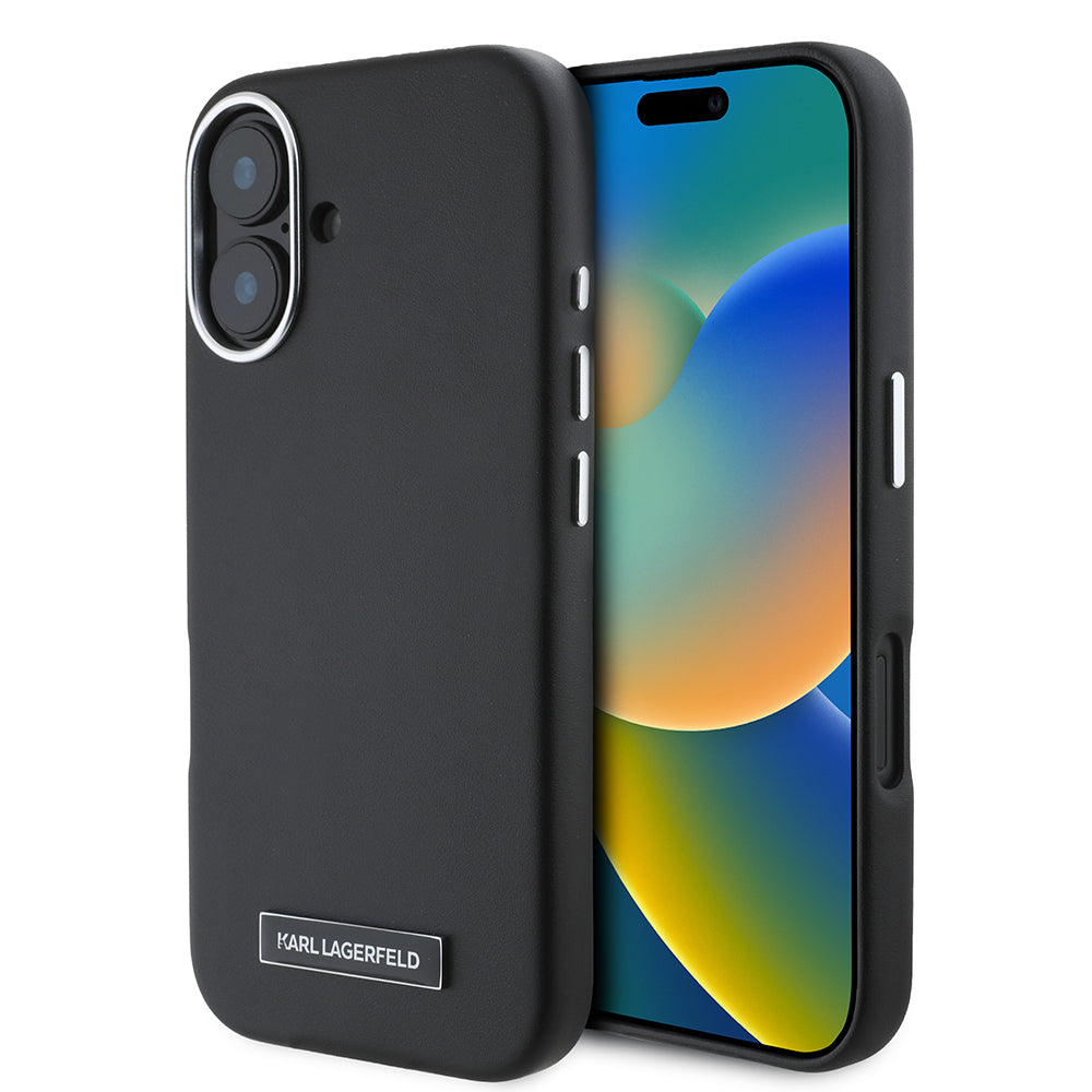 Custodia MagSafe per Apple iPhone 16, Karl Lagerfeld, FW Metal Plate, Nera