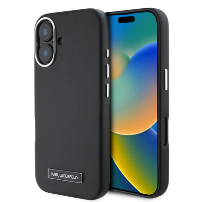 Custodia MagSafe per Apple iPhone 16, Karl Lagerfeld, FW Metal Plate, Nera