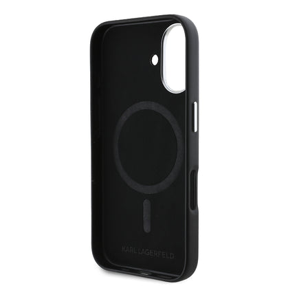 Custodia MagSafe per Apple iPhone 16, Karl Lagerfeld, FW Metal Plate, Nera