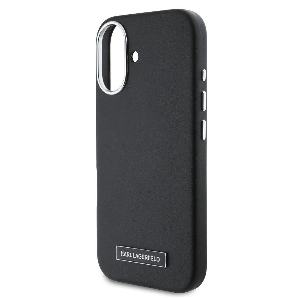 Custodia MagSafe per Apple iPhone 16, Karl Lagerfeld, FW Metal Plate, Nera